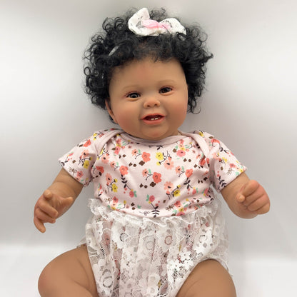 Bonnie 24 Zoll/60 cm Reborn Puppe mit offenen Augen und dunkler Haut - Kodi