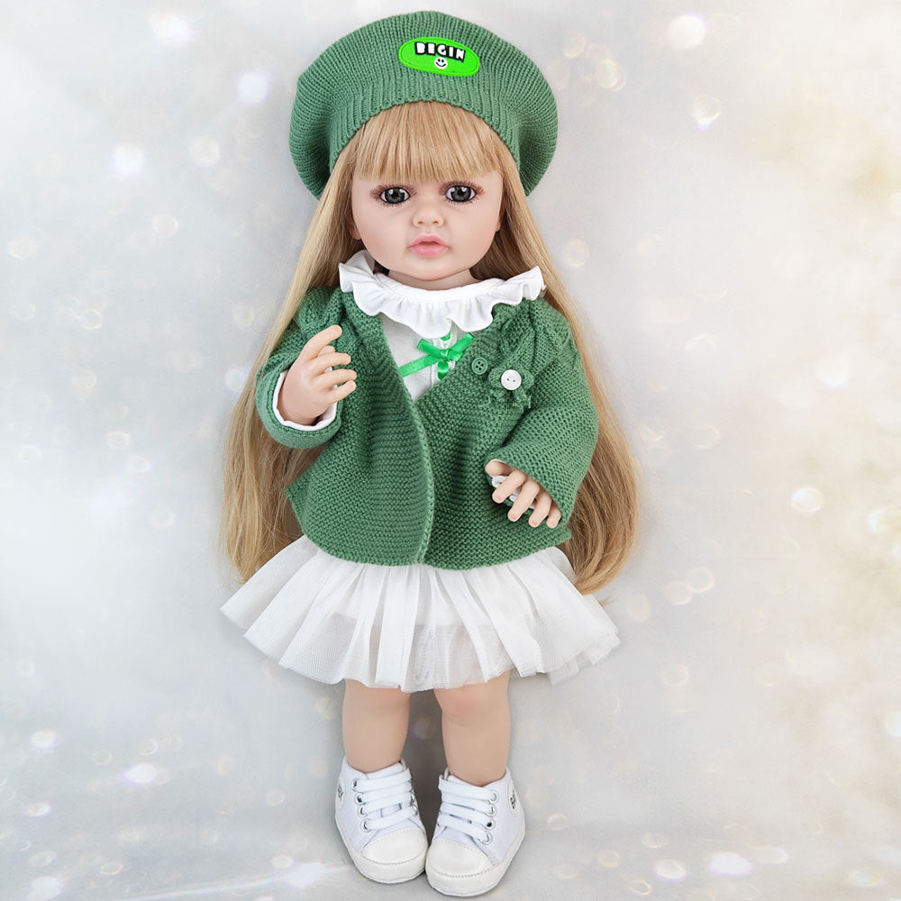 22 Zoll offene Augen lange Haare Reborn Baby Mädchen mit Pullover -Betty