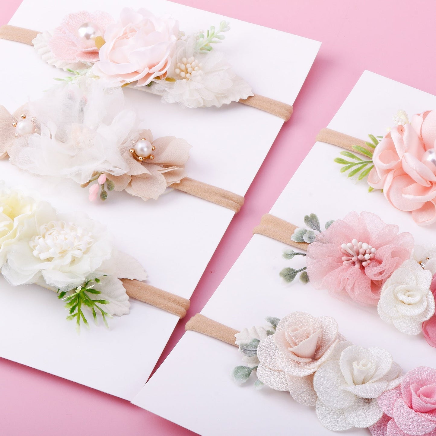 Elastisches Blumen-Baby-Stirnband im frischen Hirtenstil 3-teiliges Set