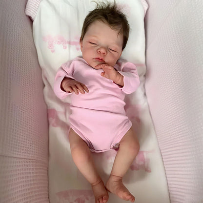 45 cm lebensechte Reborn-Puppe Irys mit weichem Körper geschlossenen Augen und rosa Kleidung