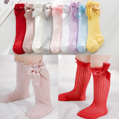Oberschenkelhohe Netzsocken mit großer Schleife für Kinder
