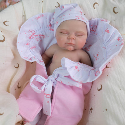 30 cm vollständig aus Silikon gefertigtes pfirsichfarbenes Reborn-Babymädchen mit geschlossenen Augen