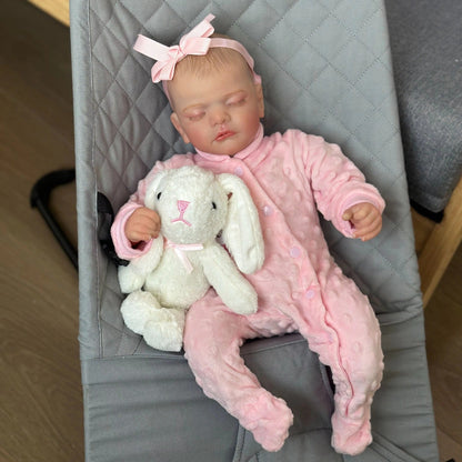 48 cm lebensechte Sam-Reborn Puppe mit weichem Körper in rosa Kleidung