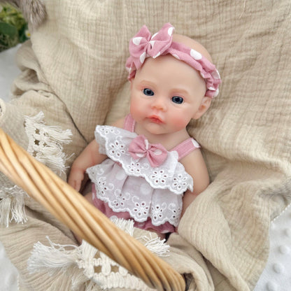 30 cm vollständig aus Silikon gefertigtes Reborn-Baby Meadow Mädchen mit rosa gepunkteter Kleidung