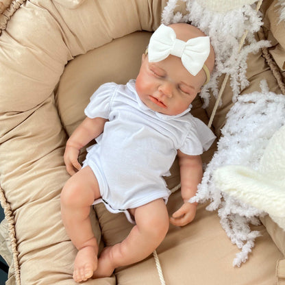 45 cm dehnbares Loulou Reborn Mädchen aus Vollsilikon in weißen Outfits