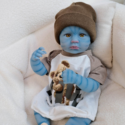 19 Zoll Loulou Reborn Baby Avatar Figur mit offenen Augen im Bärenkostüm