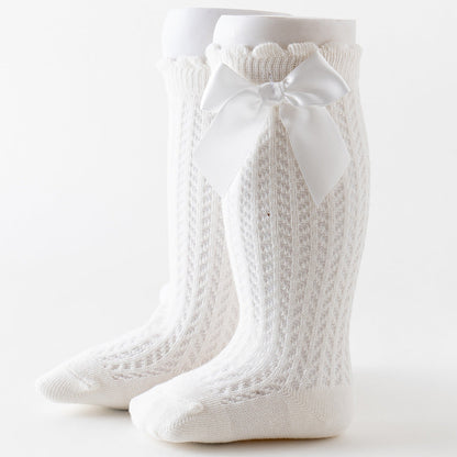 Oberschenkelhohe Netzsocken mit großer Schleife für Kinder