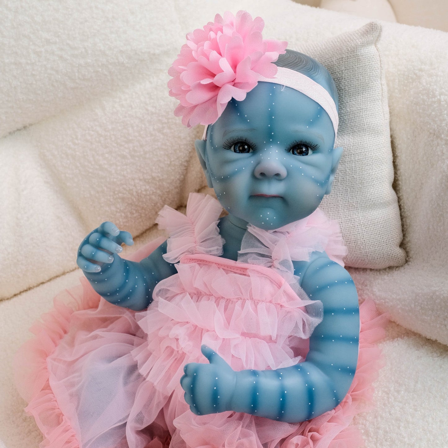 18 Zoll Bettie Reborn Avatar-Puppe mit offenen Augen im rosa Kleid