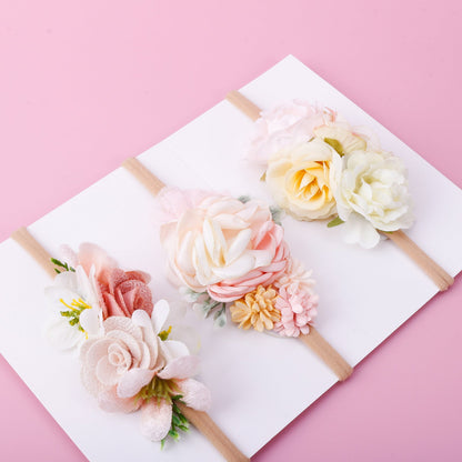 Elastisches Blumen-Baby-Stirnband im frischen Hirtenstil 3-teiliges Set