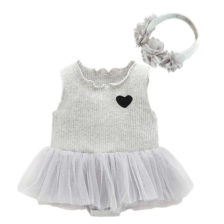 Süßes 2-teiliges Set aus Overall Kleid und Haarband für 22-24 Zoll Puppen