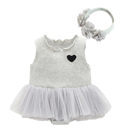 Süßes 2-teiliges Set aus Overall Kleid und Haarband für 22-24 Zoll Puppen