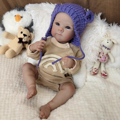 50cm Kelly Blaue Augen Reborn Babypuppe Mädchen in lila Hut-Bettie