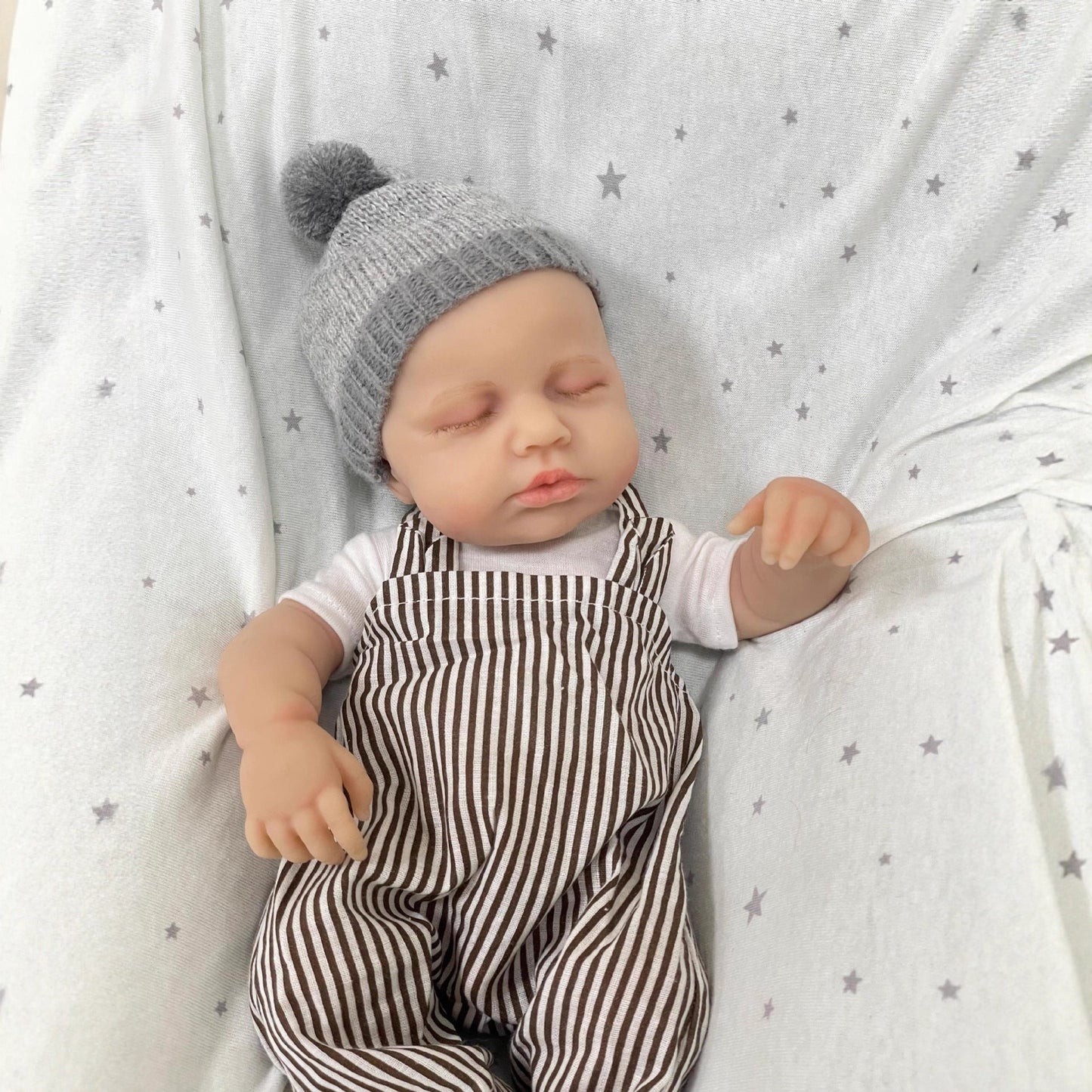 30cm lebensechte Loulou-Reborn-Puppe aus Vollsilikon schlafend in gestreifter Kleidung