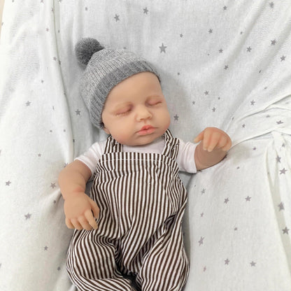 30cm lebensechte Loulou-Reborn-Puppe aus Vollsilikon schlafend in gestreifter Kleidung