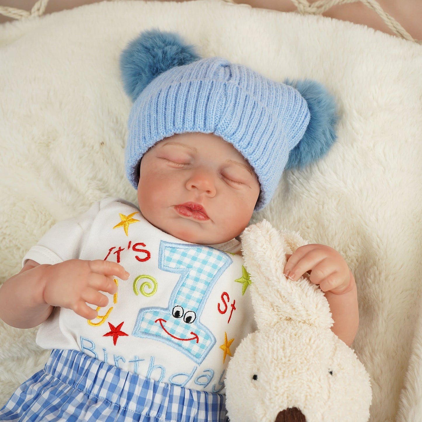 20 Zoll lebensechte Loulou Reborn-Puppe mit geschlossenen Augen im blauen Kleidungsset
