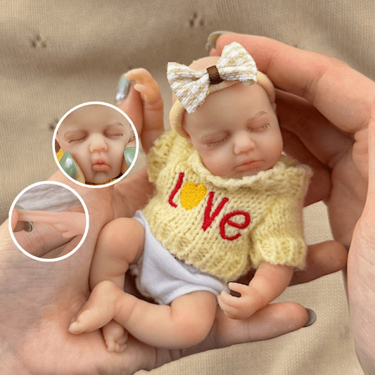 15 cm dehnbare Mini-Reborn-Puppe von Loulou aus Silikon mit geschlossenen Augen im gelben Pullover