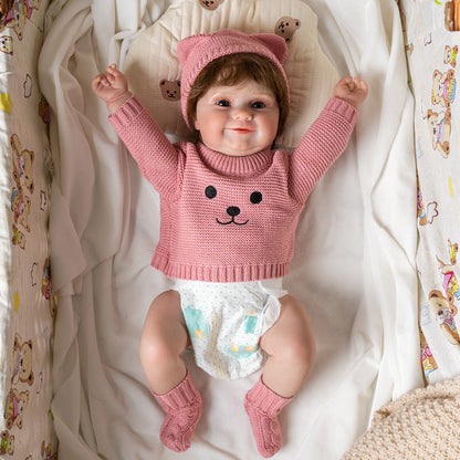 20 Zoll lebensechte Reborn-Puppe mit braunen Haaren und offenen Augen, Mädchen Maddie