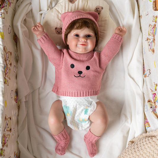 20 Zoll lebensechte Reborn-Puppe mit braunen Haaren und offenen Augen, Mädchen Maddie