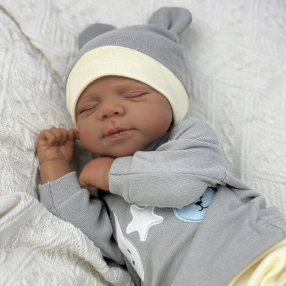 48cm lebensechte Reborn-Puppe mit weichem Körper geschlossenen Augen dunkler Haut Pascale