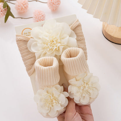 Chiffon-Stirnband mit Blumenmuster und Socken 2-teiliges Set für Puppen von 43-60 cm