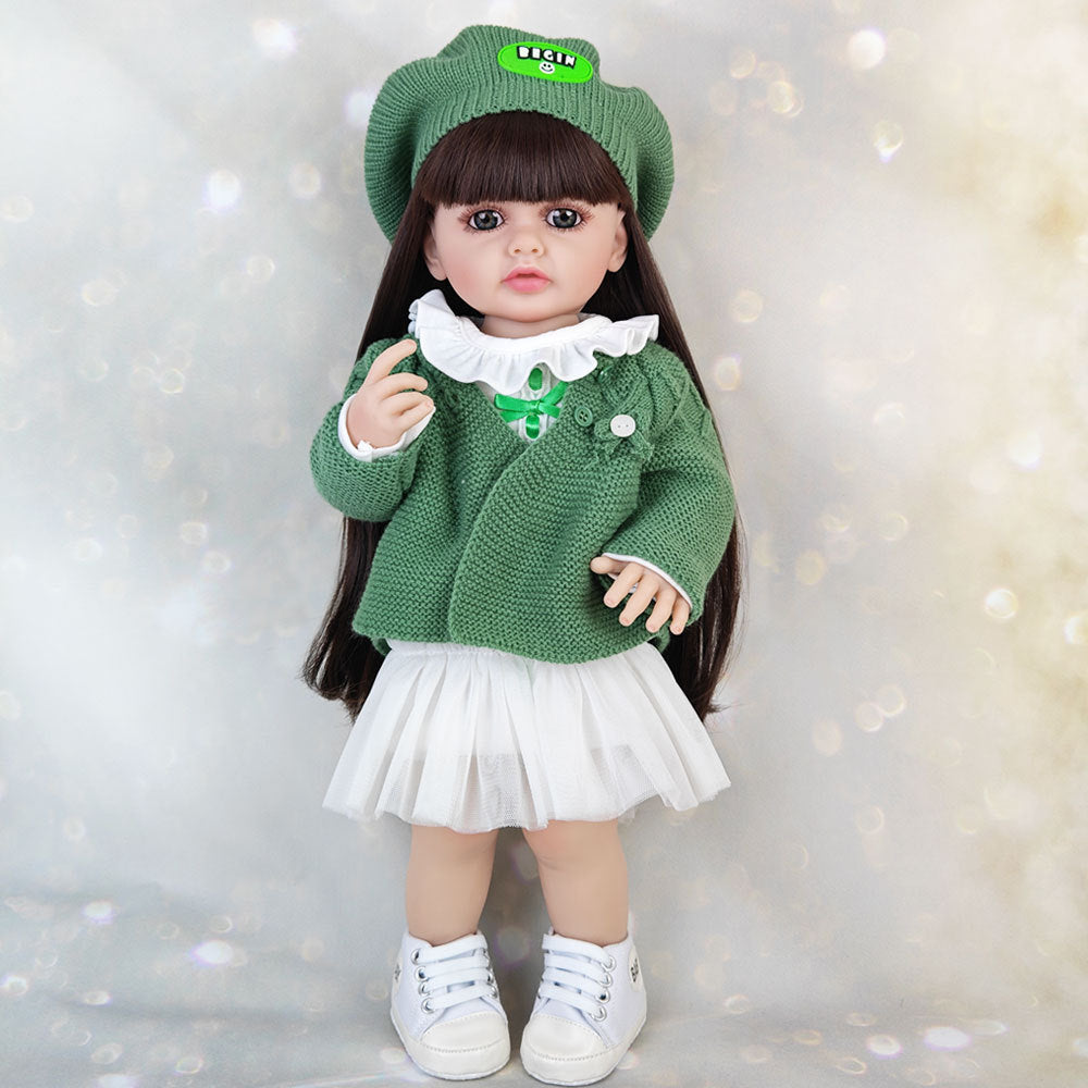 22 Zoll offene Augen lange Haare Reborn Baby Mädchen mit Pullover -Betty