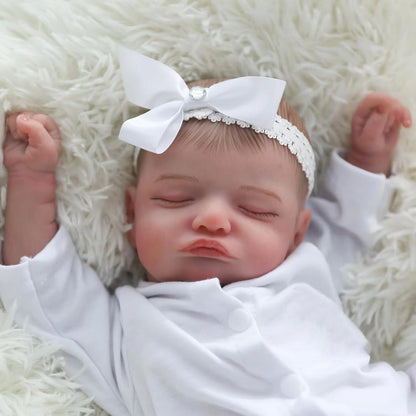 48 cm lebensechte Rosalie Reborn Puppe mit weichem Körper in weißer Kleidung