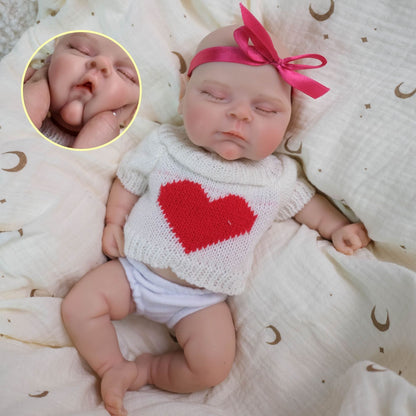 30 cm weiches Silikon-Reborn-Baby-Mädchen mit geschlossenen Augen Pfirsichfarben in weißer Kleidung