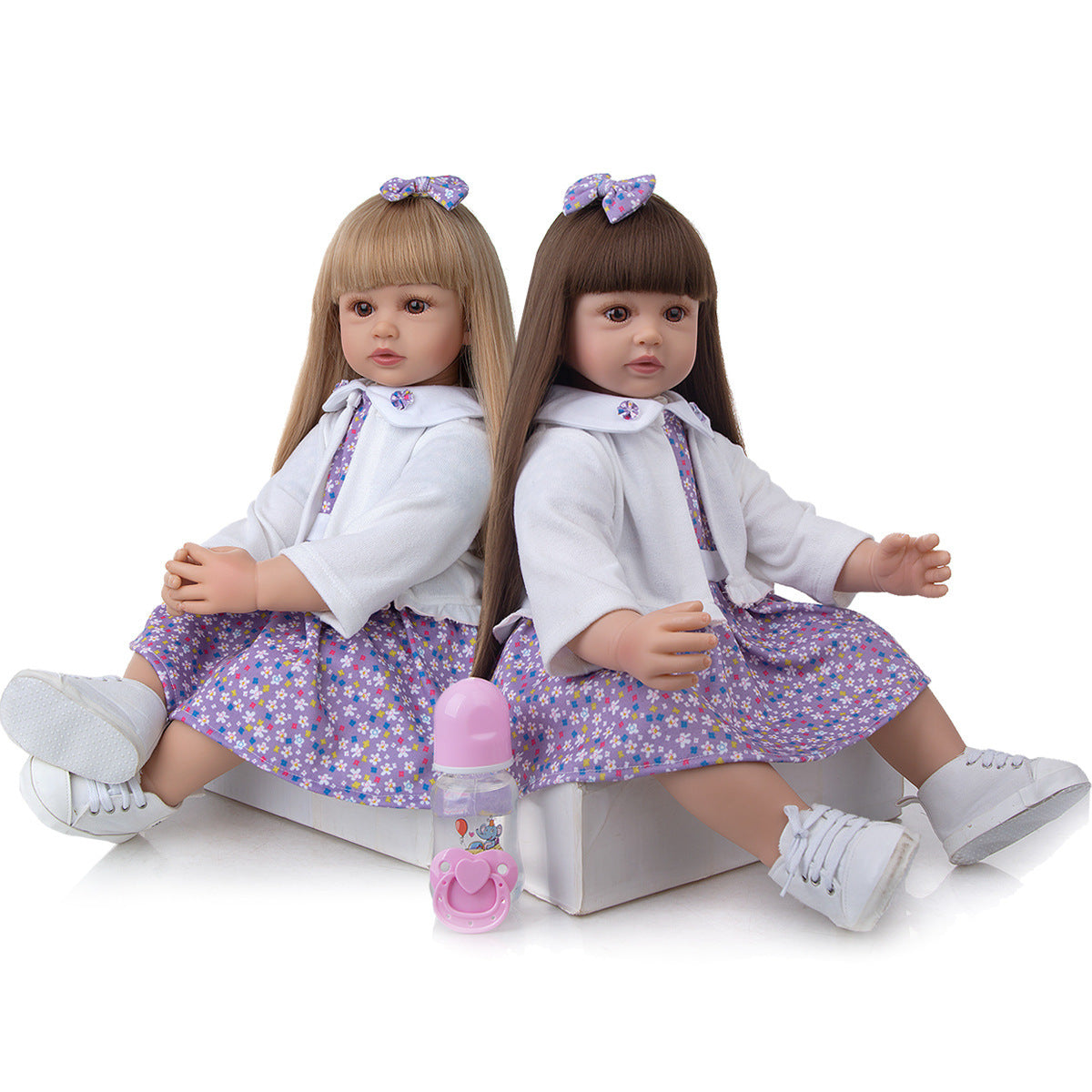 24 Zoll offene Augen lange Haare Reborn Zwillinge Baby Mädchen