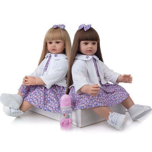 24 Zoll offene Augen lange Haare Reborn Zwillinge Baby Mädchen