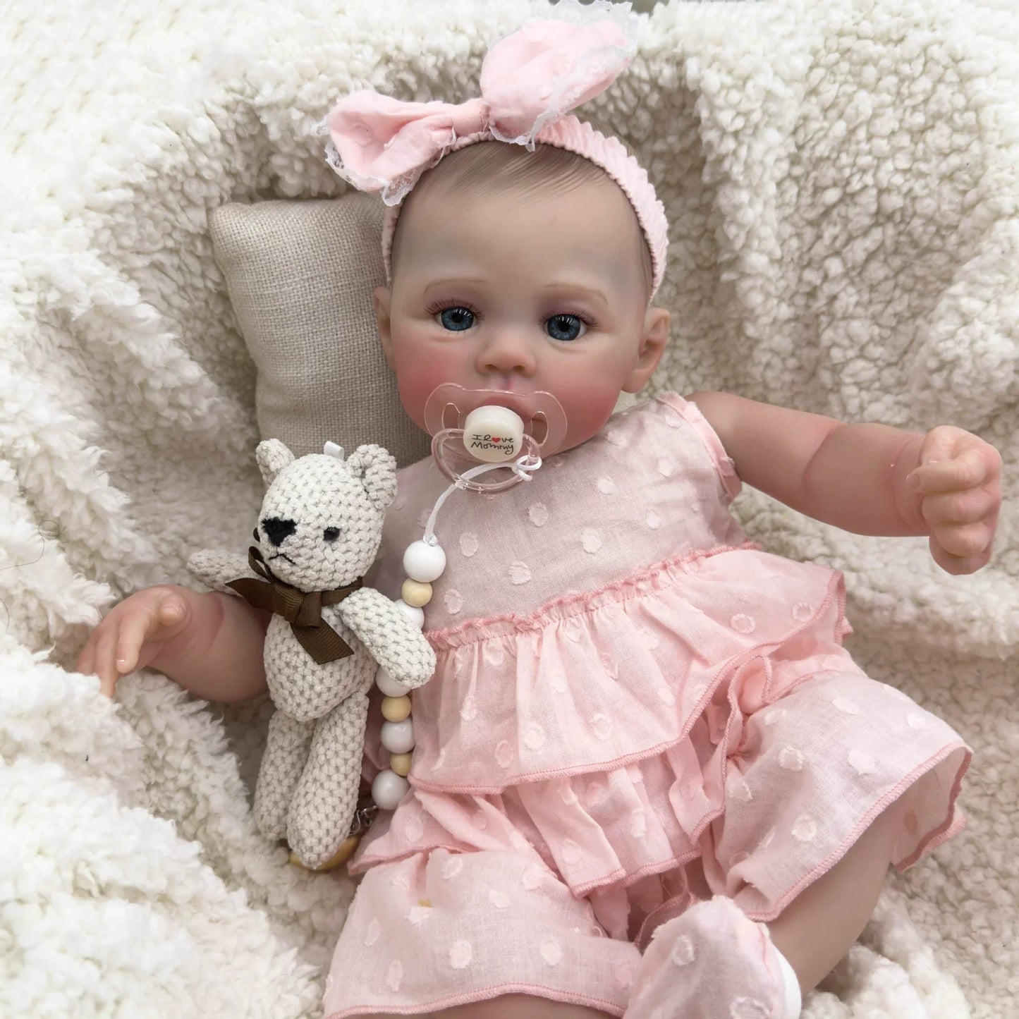48cm blaue Augen weicher Körper Reborn Baby Meadow im rosa Kleid