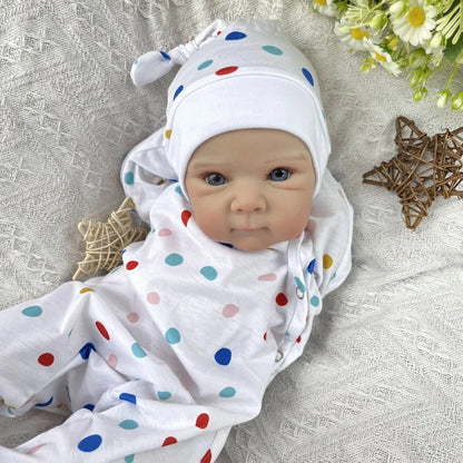 45 cm niedliche Bettie Reborn-Puppe mit offenen Augen Mädchen im gepunkteten Jumpsuit