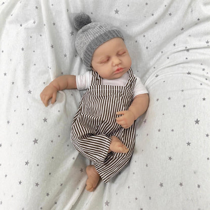 30cm lebensechte Loulou-Reborn-Puppe aus Vollsilikon schlafend in gestreifter Kleidung