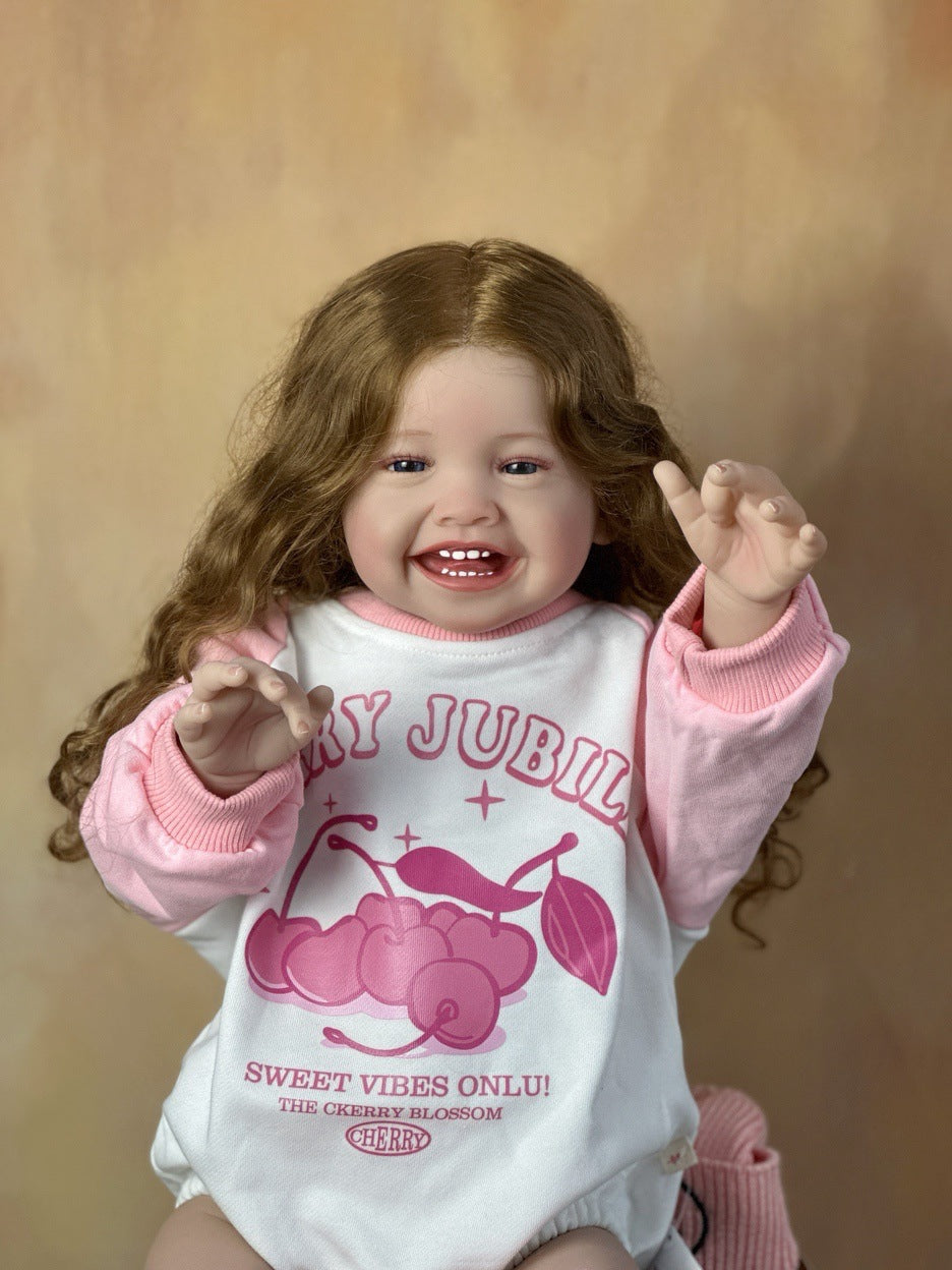 24 Zoll offene Augen Lange Haare Lächeln Reborn Puppe Mila in rosa Outfits