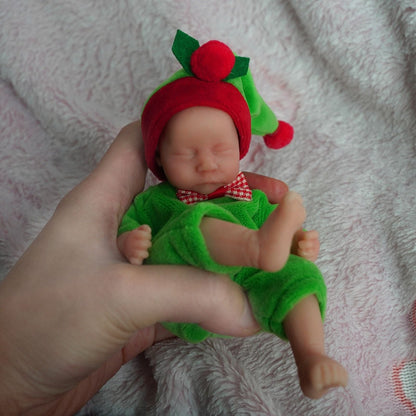 6 Zoll geschlossene Augen Mini Reborn Puppe Junge mit Weihnachtskleidung-Levi