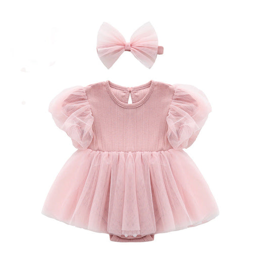 Trägerkleid mit kurzen Ärmeln und passendem Haarband 2-teiliges Set für 22-Zoll-Puppen