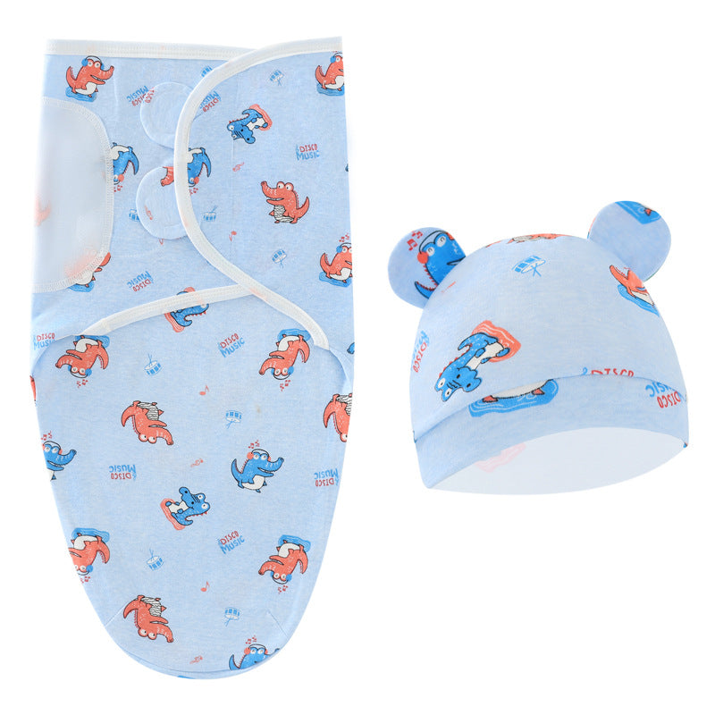 Cartoon Neugeborenen Wickelschlafsack Fötusmütze 2-teiliges Set