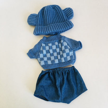 3-teiliges Set aus kariertem Pullover Jeans und Hut für 30 cm Reborn Puppen