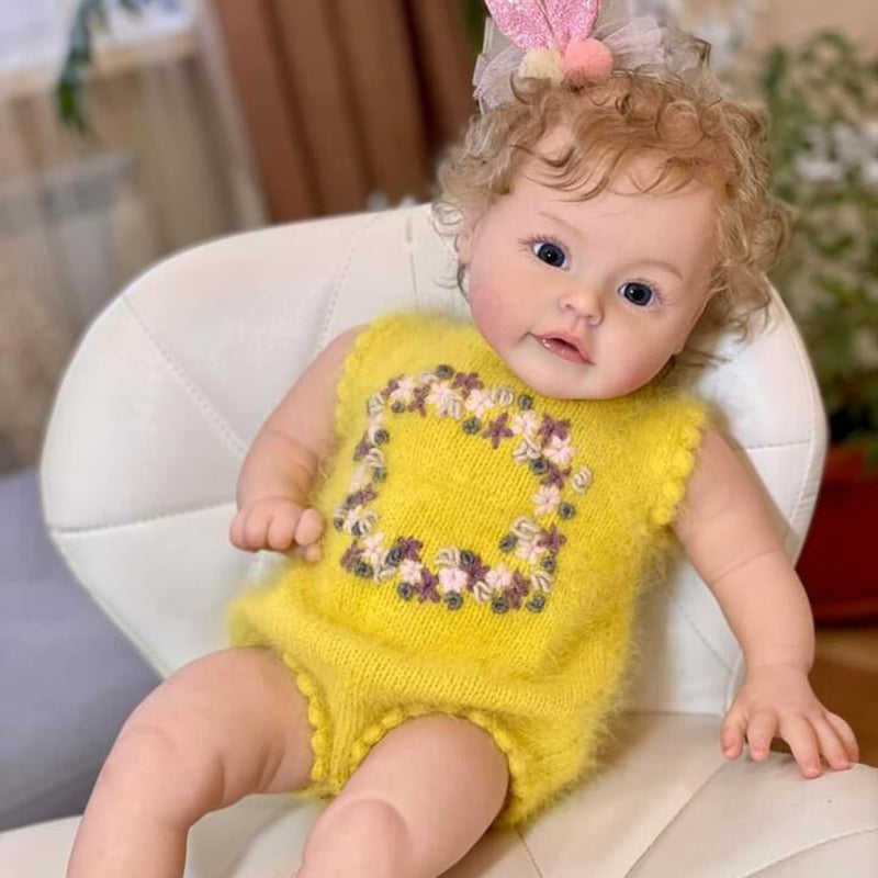 Julia 24 Zoll Rebornpuppe mit offenen Augen und blonden Haaren - Suesue