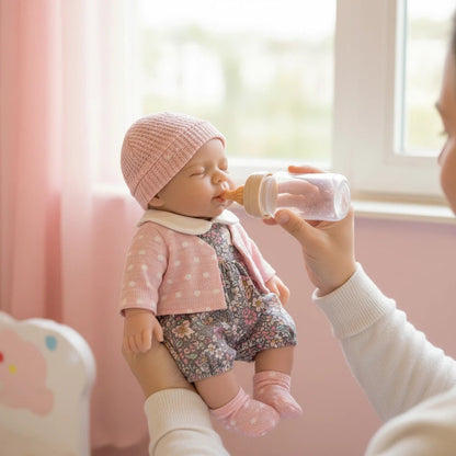 30cm Pascale Reborn Puppe aus Vollsilikon mit zu öffnendem Mund und rosa Kleidung