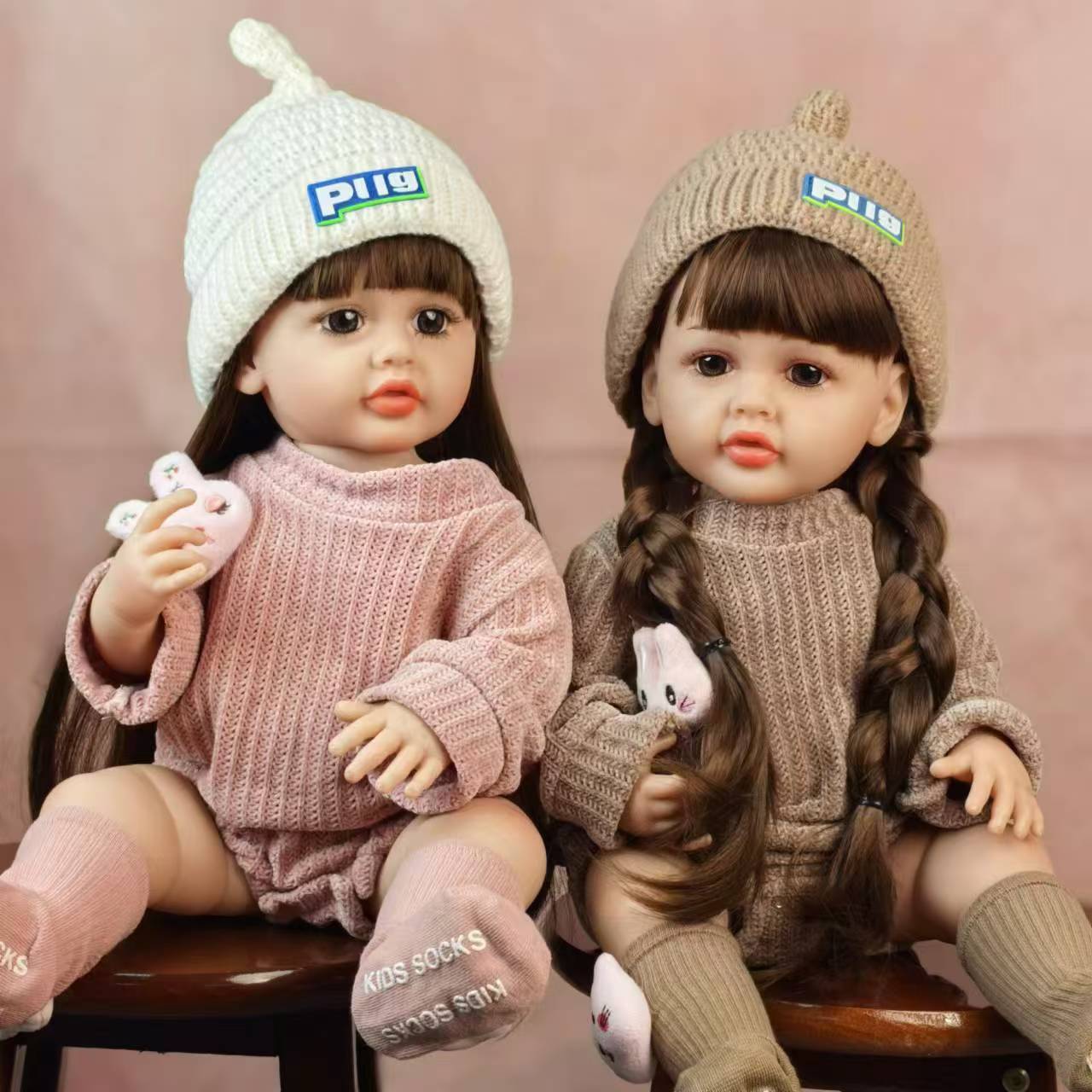 22 Zoll blaue Augen lange Haare Reborn Zwillinge Baby Mädchen-Betty