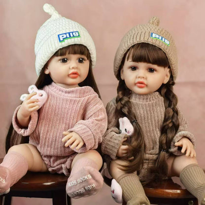 22 Zoll blaue Augen lange Haare Reborn Zwillinge Baby Mädchen-Betty