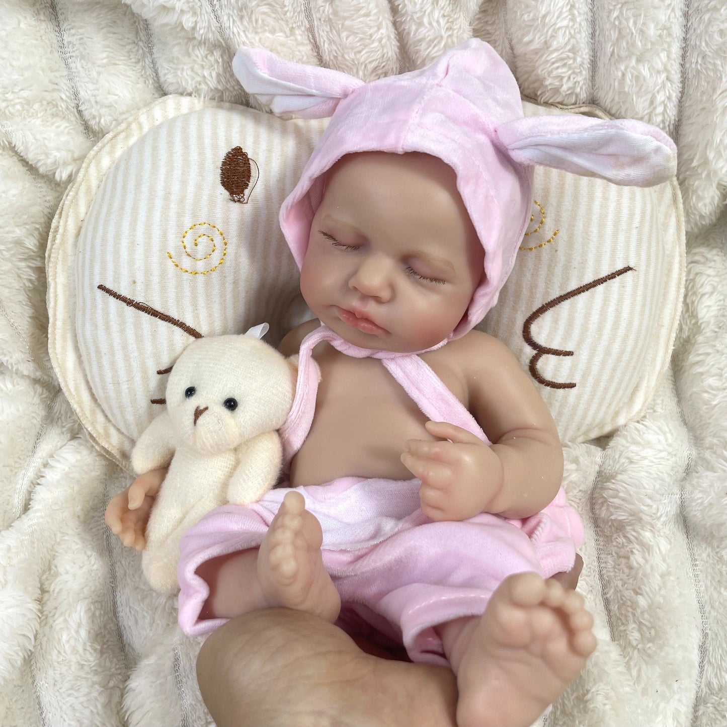 30 cm vollsilikone schlafende Loulou-Reborn-Puppe Mädchen in rosa Kleidung