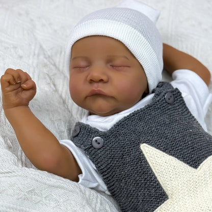 45cm Perry Geschlossene Augen Dunkle Haut Weichen Körper Reborn Babypuppe Levi
