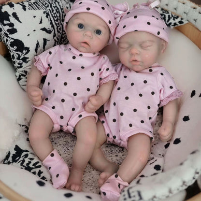 33 cm Silikon-Reborn-Zwillingsschwestern in rosa Kleidung