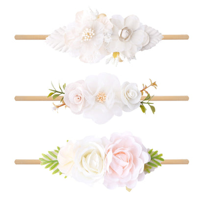 Elastisches Blumen-Baby-Stirnband im frischen Hirtenstil 3-teiliges Set