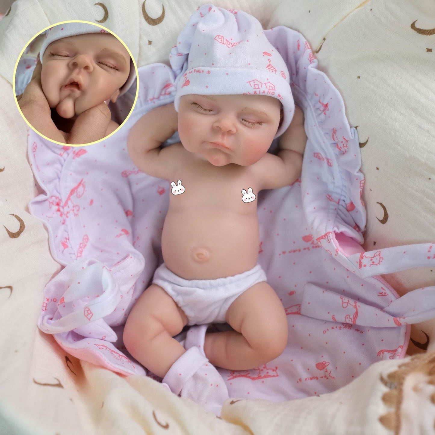 30 cm vollständig aus Silikon gefertigtes pfirsichfarbenes Reborn-Babymädchen mit geschlossenen Augen