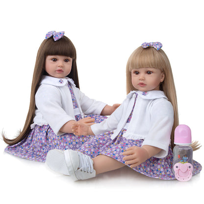 24 Zoll offene Augen lange Haare Reborn Zwillinge Baby Mädchen