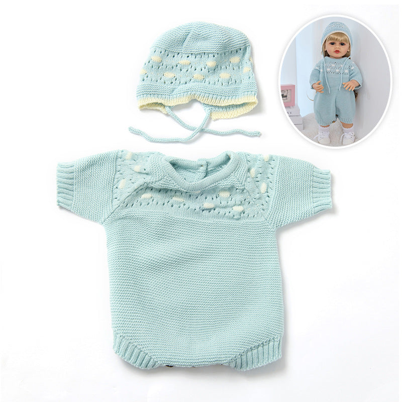 Gepunkteter Strickstrampler & Mütze 2-teiliges Set für 55 cm Reborn Puppen