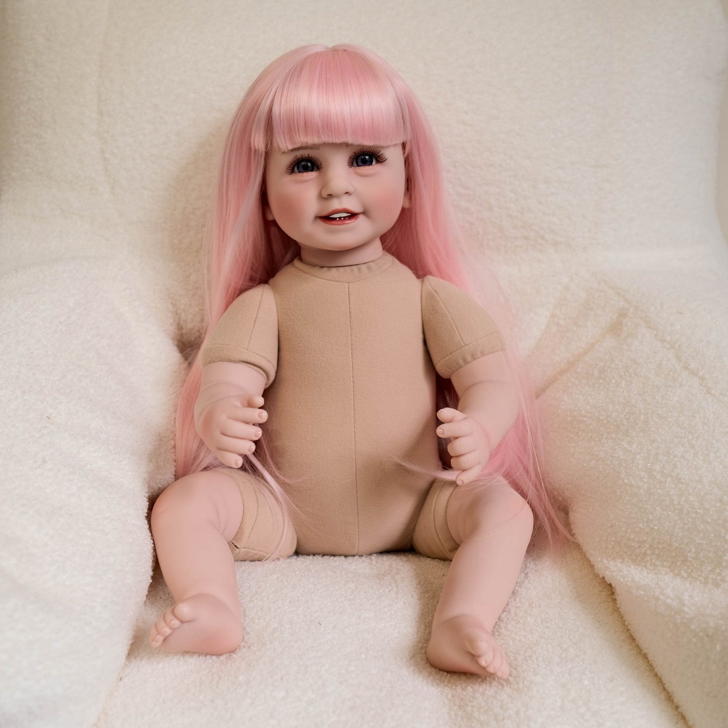 22 Zoll offene Augen lange rosa Haare Reborn Puppe Mädchen