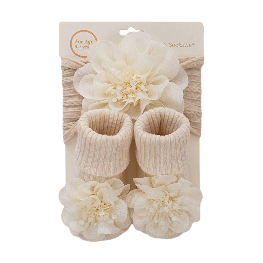 Chiffon-Stirnband mit Blumenmuster und Socken 2-teiliges Set für Puppen von 43-60 cm